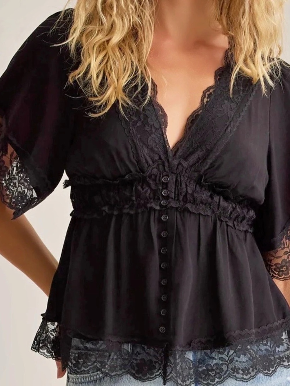 Altard State Evanelle Lace Babydoll Top -BLUE